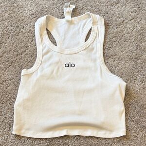 ALO Yoga White Ribbed Racerback Crop Tank